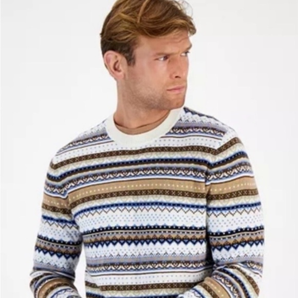 Club Room men's sweater w/ fair isle stripe pattern. Crew neck exclusive Macy’s. - Picture 1 of 3